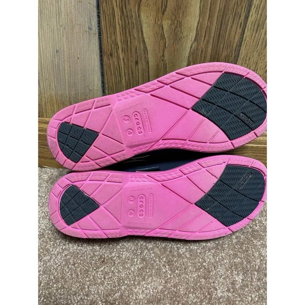 Crocs Kid Girls Shoes Beach Line Boat Shoes J4 (BIG Kid) Lace Up‎ Blue Pink Tie